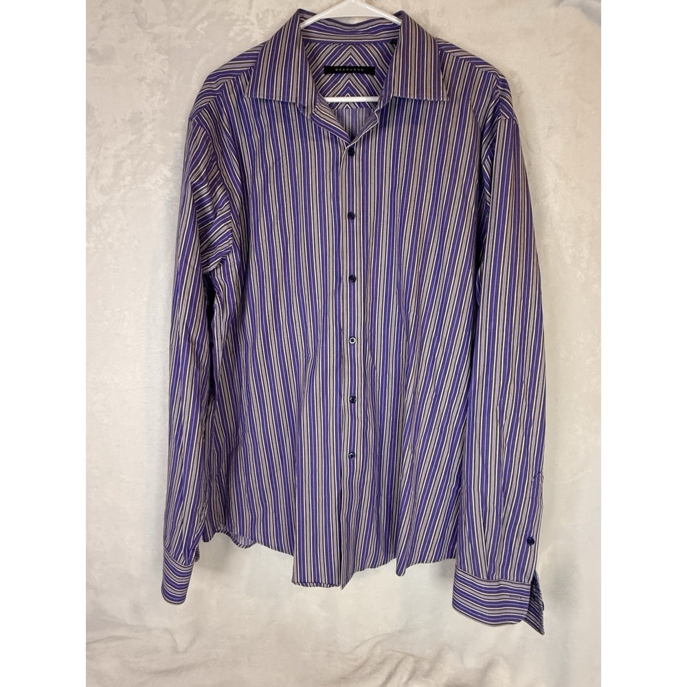 Sean‎ John Purple Stripe Shirt Mens 17 36/37 Button Down Y2K Dress